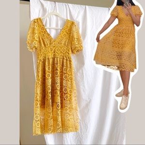 Yellow Boho Dream Lace Spring Dress NWT